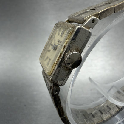 Seiko Tank Watch Women 15mm White Dial Silver Tone Manual Rectangle 11-3059 Runs2