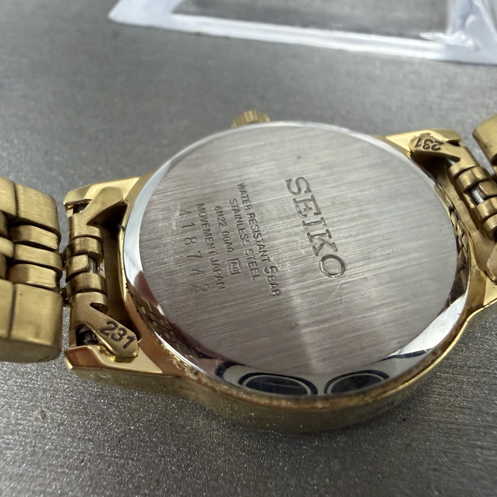 Seiko Watch Women 29mm Black Dial Gold Tone Date Round 6N22-00A0 New Battery AB9