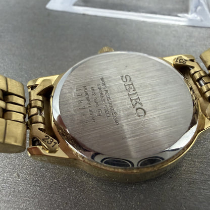 Seiko Watch Women 29mm Black Dial Gold Tone Date Round 6N22-00A0 New Battery AB9