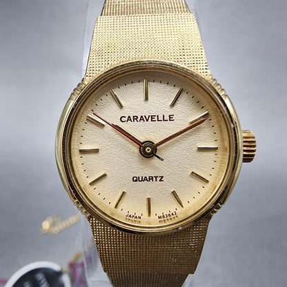Bulova Caravelle Watch Women 19mm Cream Dial Gold Tone Round 48J07 NOS New Batt4