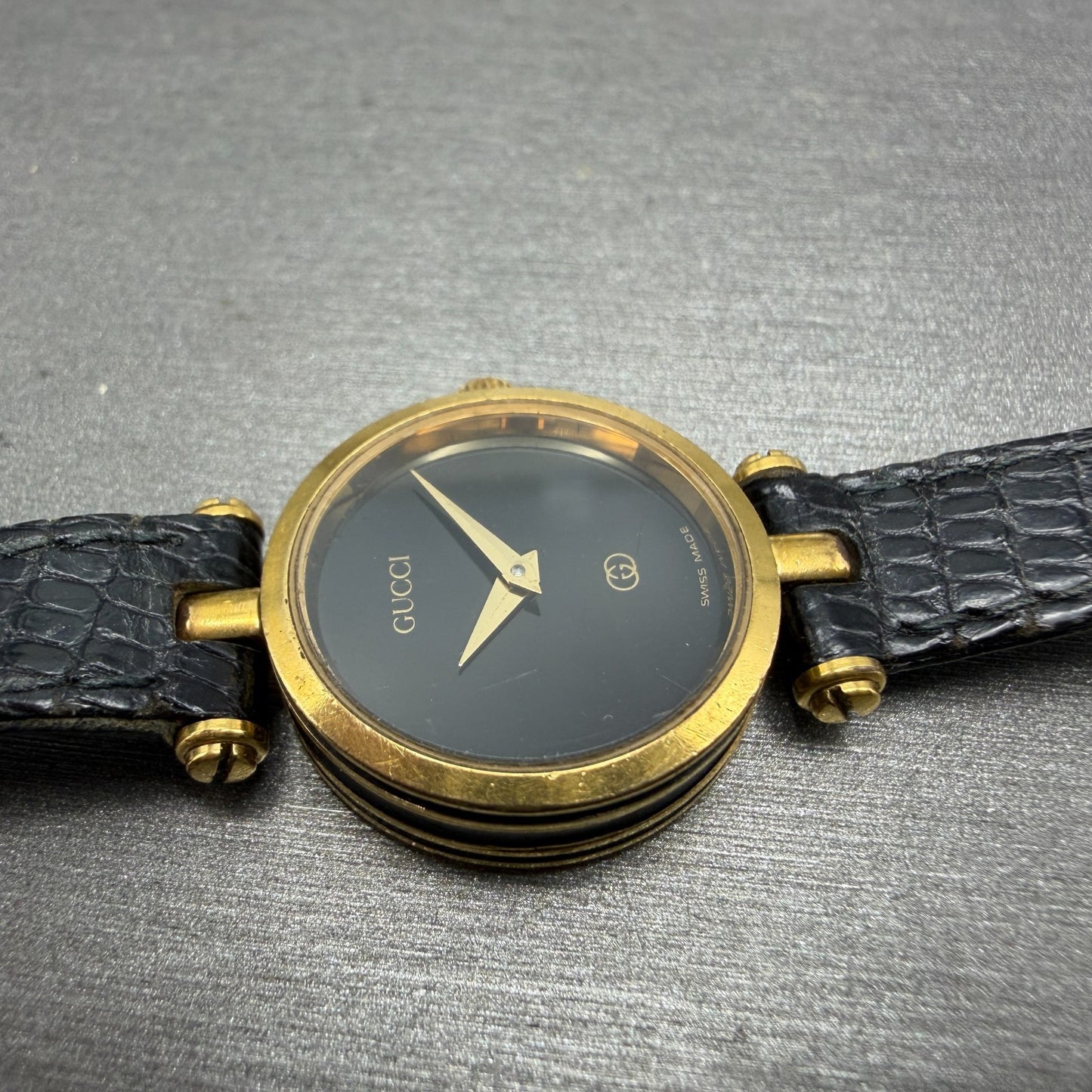 Gucci 2000L Watch Women 22mm Black Dial Gold Plated Round New Battery VTG READ!!5