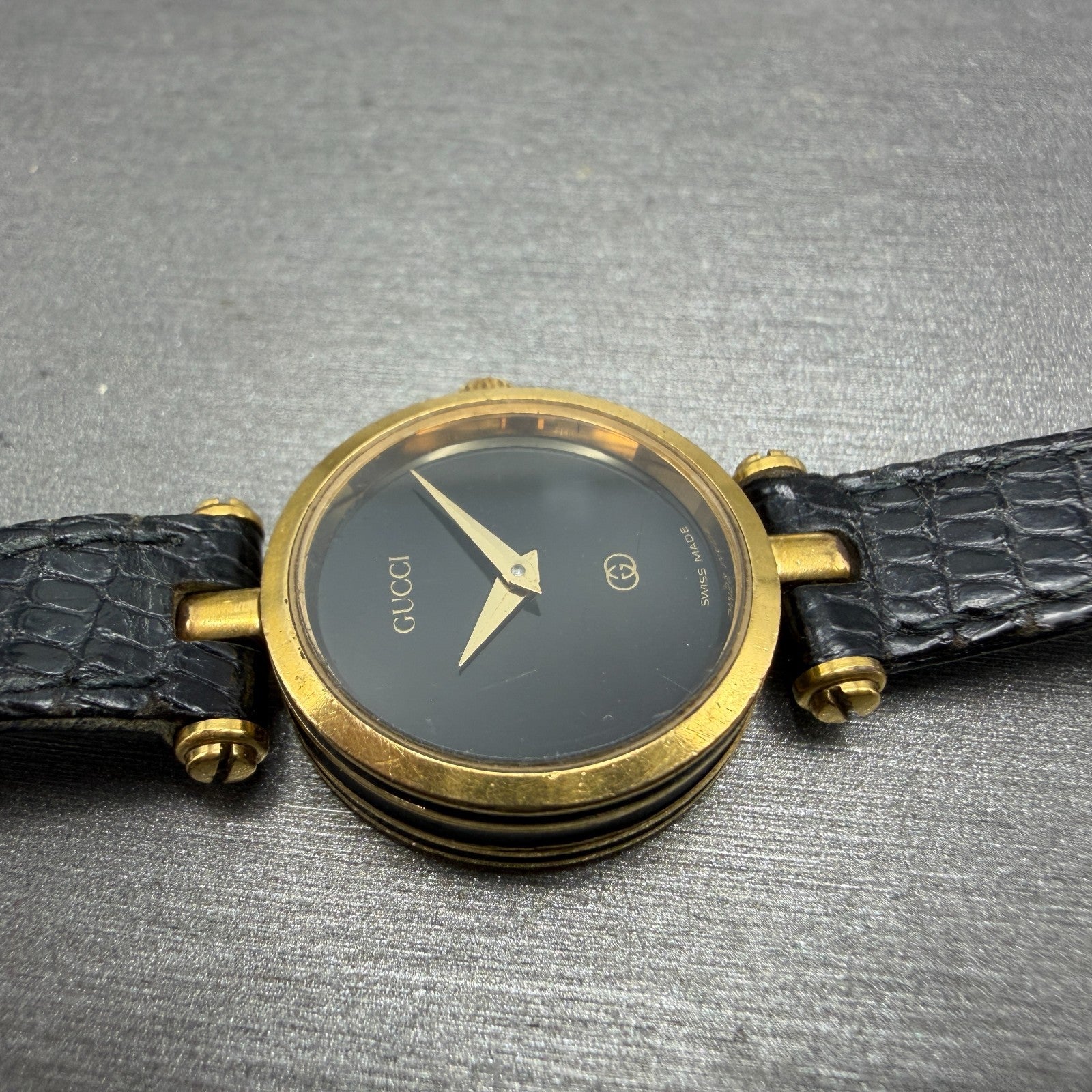 Gucci 2000L Watch Women 22mm Black Dial Gold Plated Round New Battery VTG READ!!5