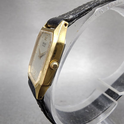 Seiko Tank Watch Women 18mm Gray Dial Gold Tone Rectangle 73206160 New Battery2