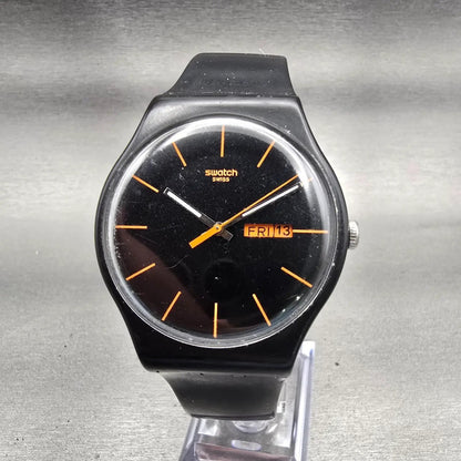 Swatch DARK REBEL Watch Men Black Dial Black Tone Daydate SUOB704 New Battery0