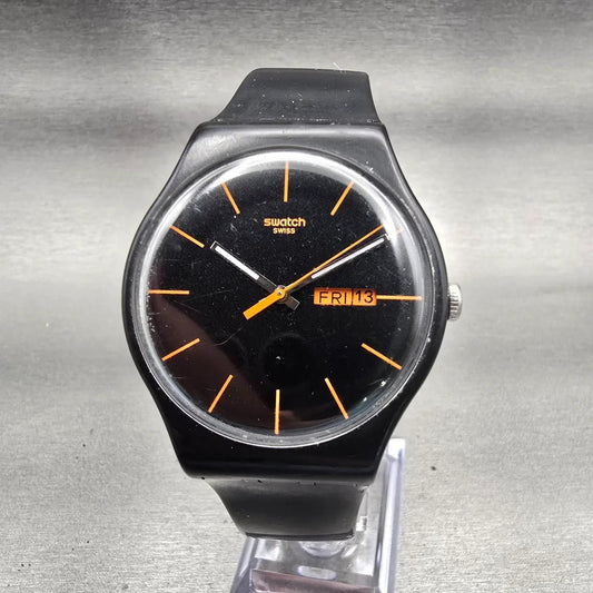 Swatch DARK REBEL Watch Men Black Dial Black Tone Daydate SUOB704 New Battery0