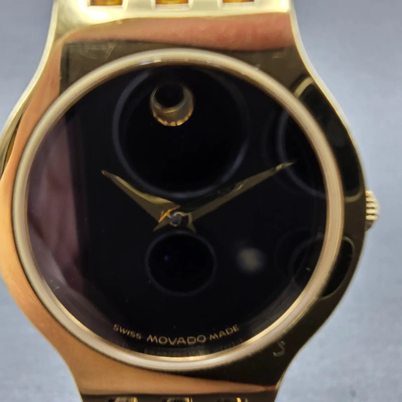 Movado Esperanza Watch Women 23mm Black Dial Gold Tone Round 88 A1 182 New BattP1