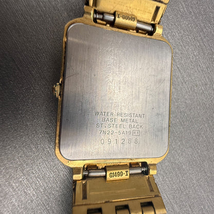 Seiko Watch Men 26mm MOP Dial Gold Tone Date Rectangle 7N22-5A19 New Battery10