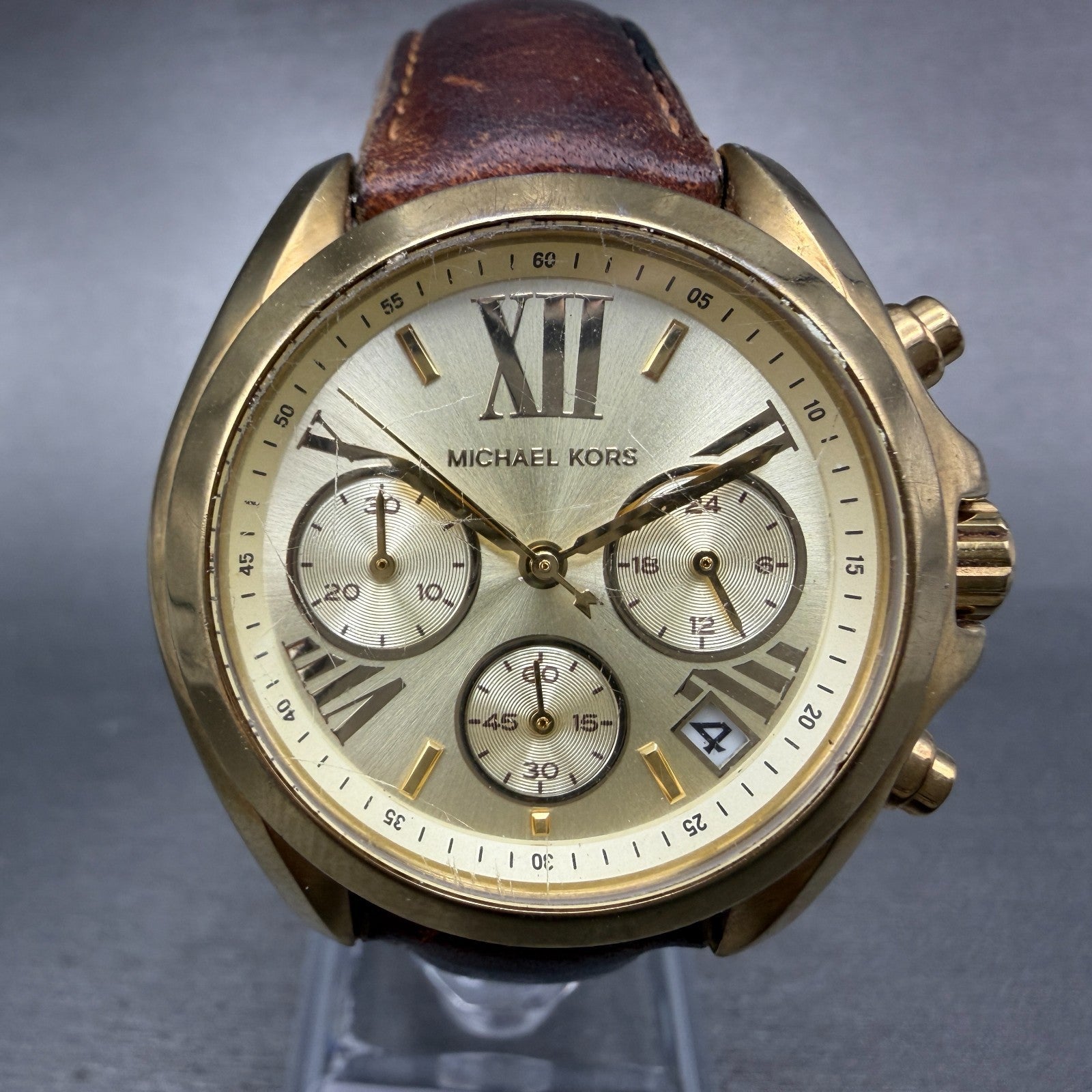 Michael kors Bradshaw Watch Women 36mm Champagne Dial Gold Tone Date New Batt AB0