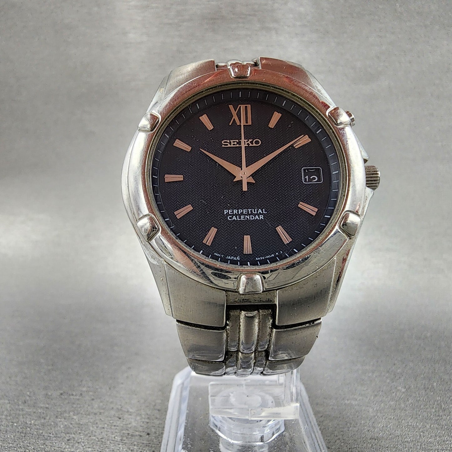 Seiko Perpetual Calendar Watch Men 37mm Steel Date Round 6A3200G0 PARTS6