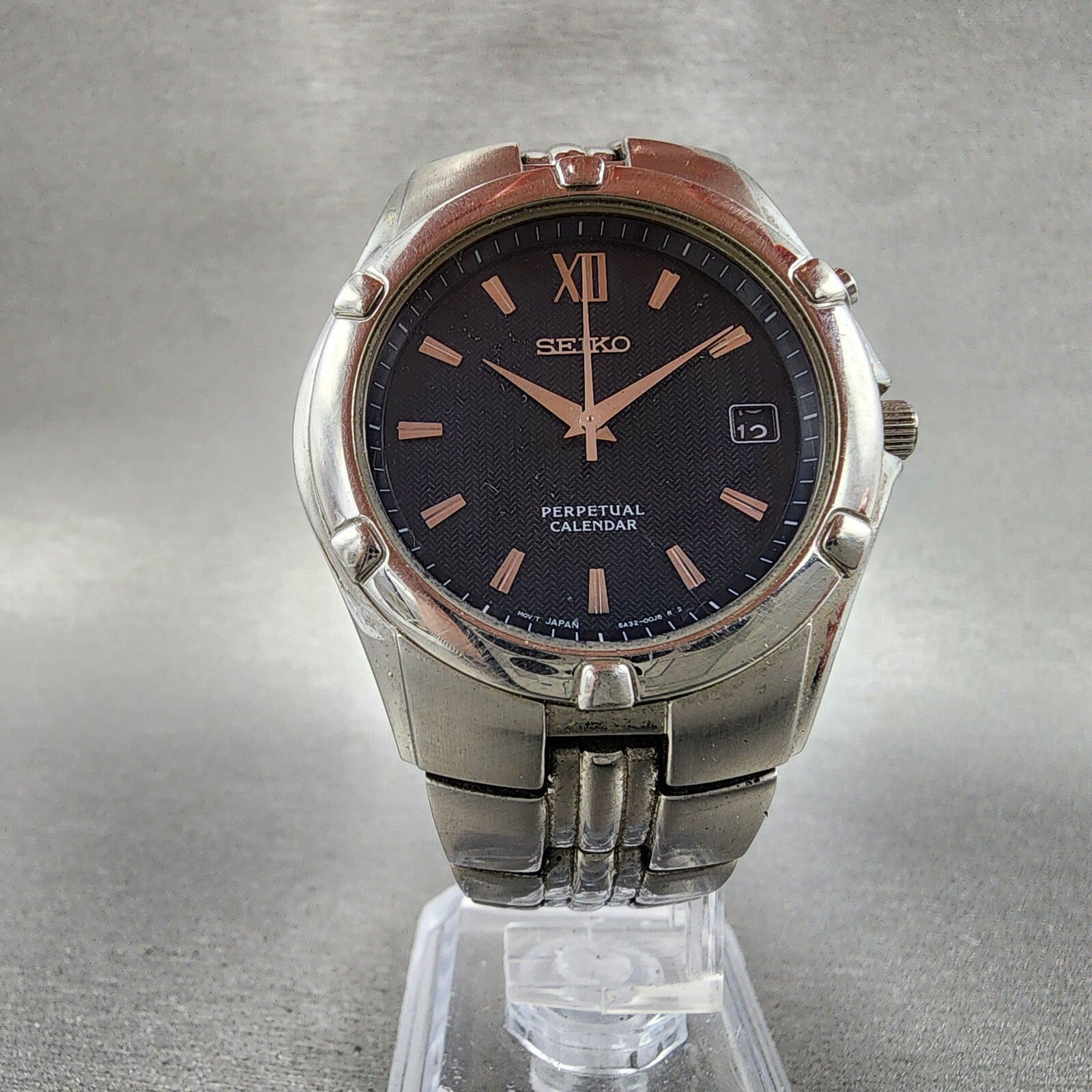 Seiko Perpetual Calendar Watch Men 37mm Steel Date Round 6A3200G0 PARTS6