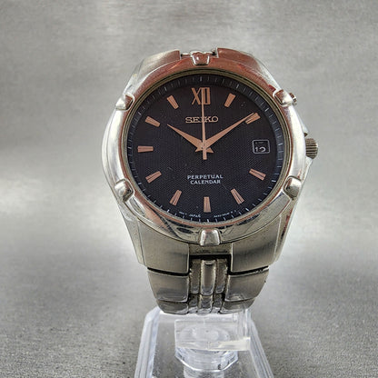 Seiko Perpetual Calendar Watch Men 37mm Steel Date Round 6A3200G0 PARTS6