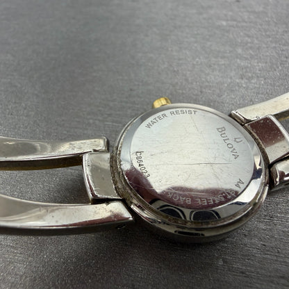Bulova Watch Women 22mm MOP Dial Two Tone Round 98T80 Bangle New Battery JKLASD9