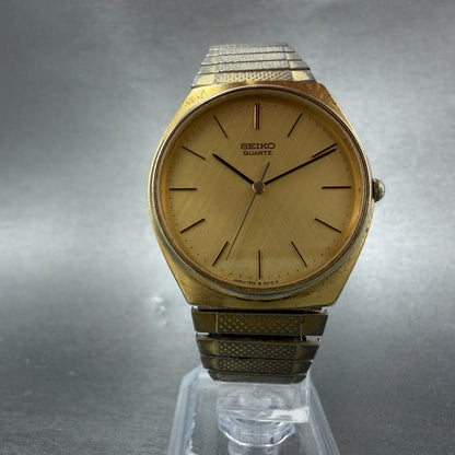 Seiko Watch Men 33mm Champagne Dial Gold Tone Round 7810-8019 New Battery5