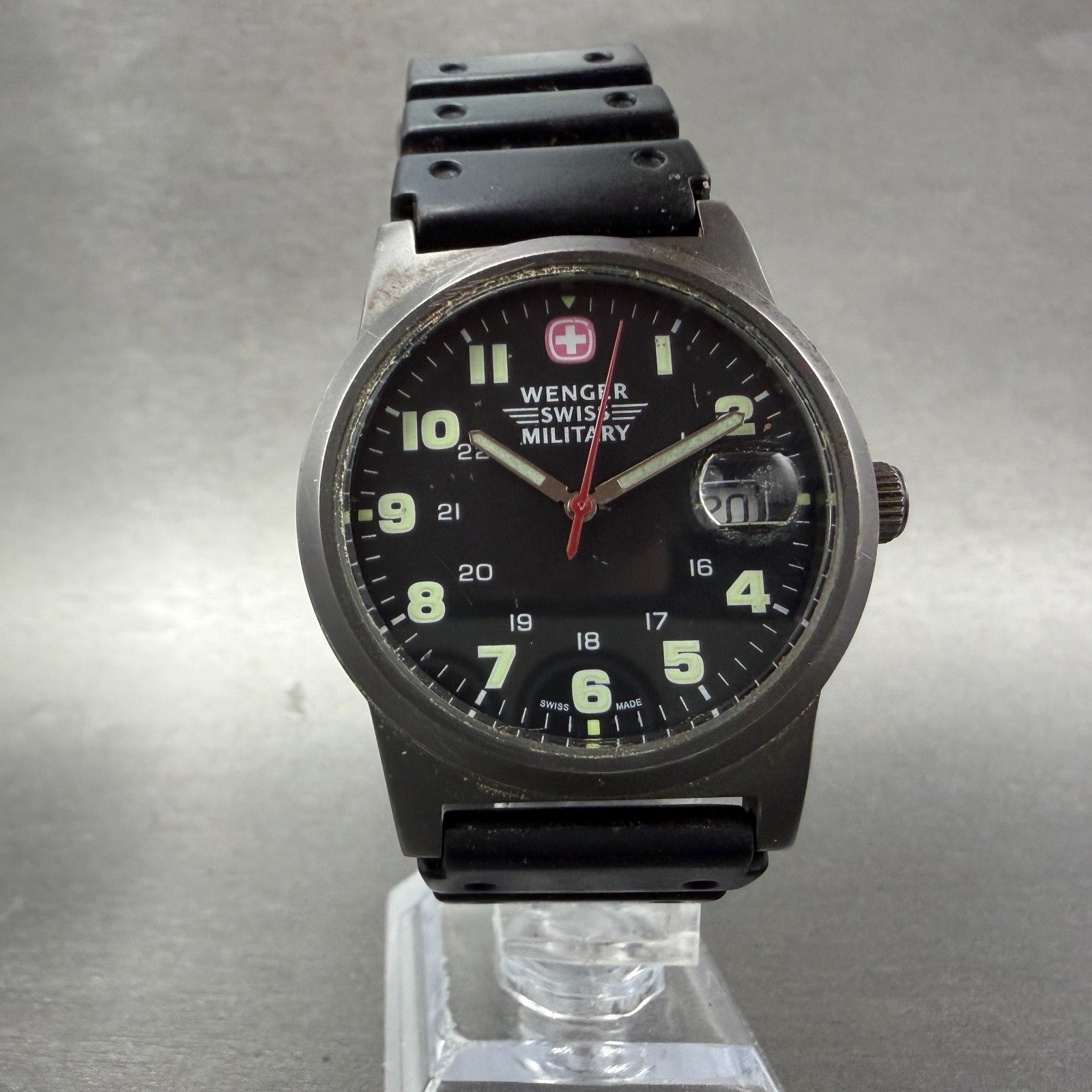 Wegner Swiss Military Watch Men 38mm Black Dial Silver Tone Date 72915 New Batt5