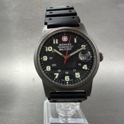 Wegner Swiss Military Watch Men 38mm Black Dial Silver Tone Date 72915 New Batt5