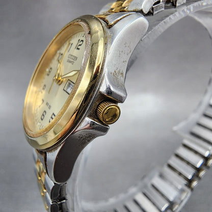 Citizen CQ Watch Women 25mm Cream Dial Two Tone Daydate Round New Battery2