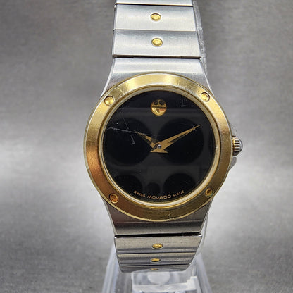 Movado Museum Watch Women 25mm Black Dial Two Tone Round 81.36.816.02 New Batt0