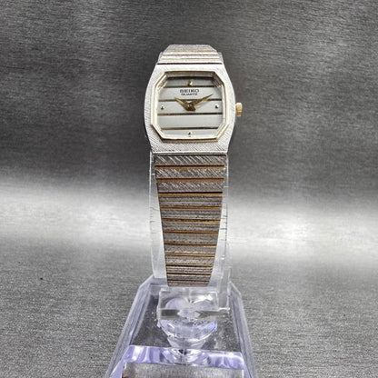 Seiko Watch Women 17mm Silver Dial Two Tone Octagon 7320-5490 New Battery VTG5