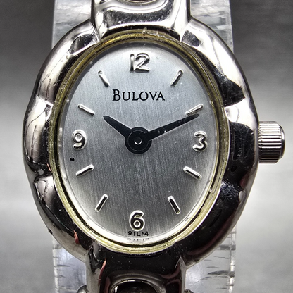 Bulova Watch Women 16mm Silver Dial Silver Tone Oval 91L14 New Battery1