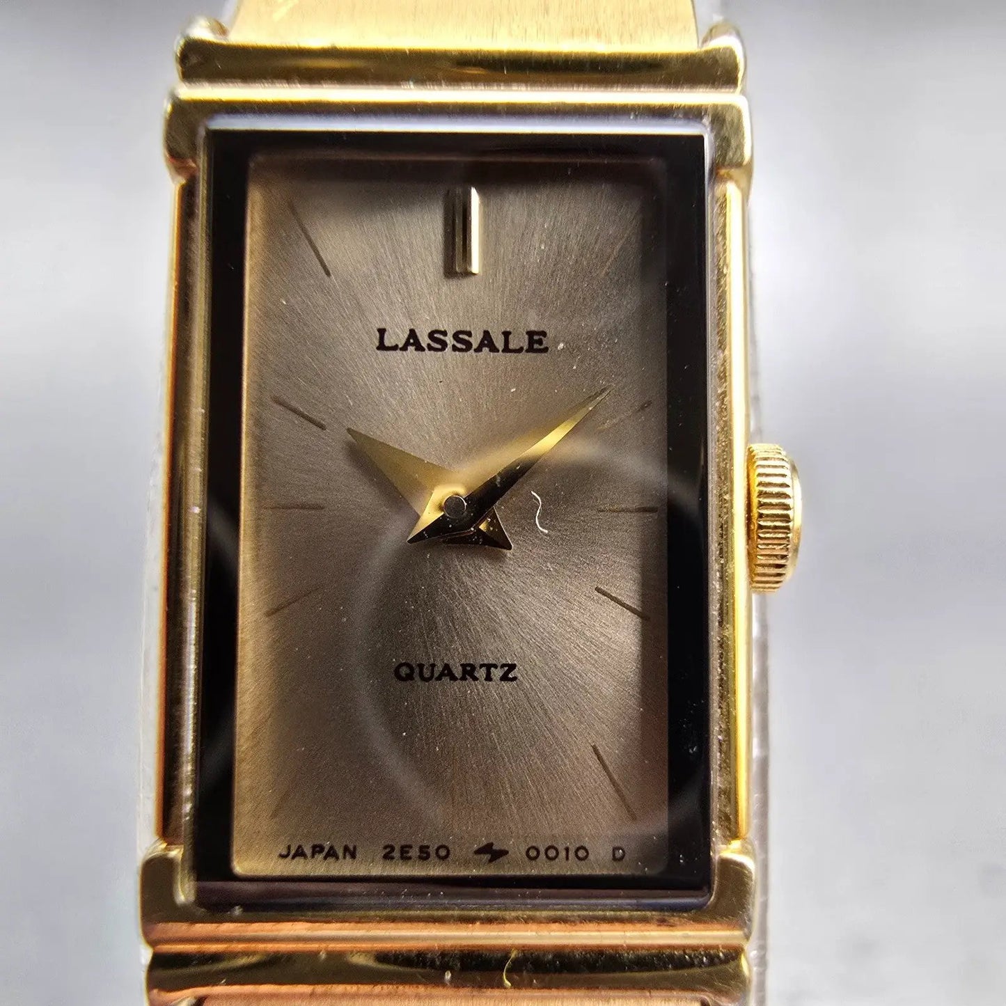 Seiko Lassale Watch Women 12mm Gold Dial Gold Tone Rectangle 2E50-5009 New Batt1