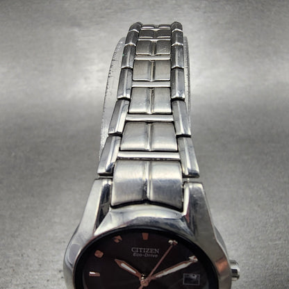 Citizen EcoDrive Watch Women 26mm Black Dial Steel Date Round E011S058503 A234