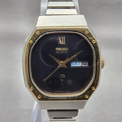 Seiko SQ Watch Women 23mm Black Dial Two Tone Daydate 8523-5060 New Battery VTG1