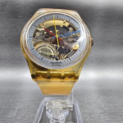 Swatch Jelly Fish Watch Men 34mm Skeleton Dial Clear Case Round GK100 New Batt G5
