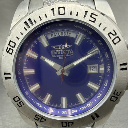 Invicta Watch Men 44mm Blue Dial Silver Tone Daydate Round 5245 New battery1