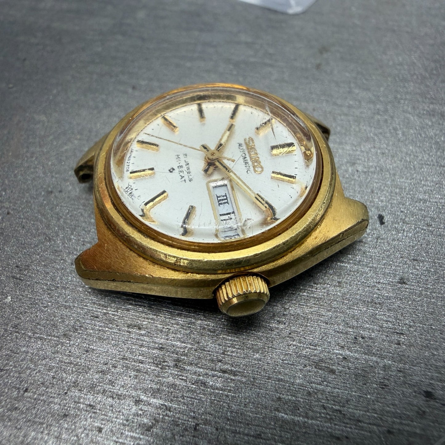 Seiko Automatic Watch Women 24mm Silver Dial Gold Tone Daydate 2706-0020 PARTS6