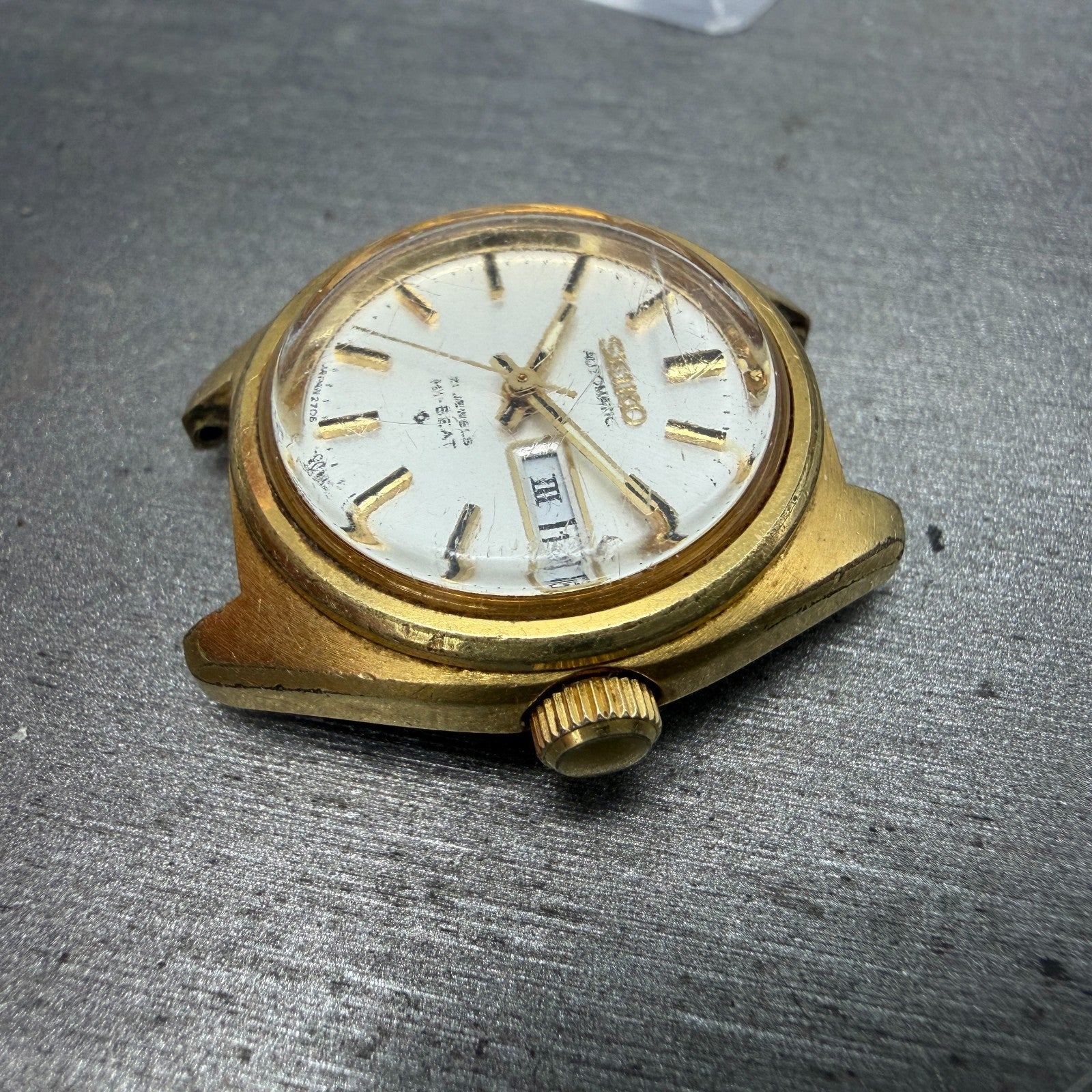 Seiko Automatic Watch Women 24mm Silver Dial Gold Tone Daydate 2706-0020 PARTS6