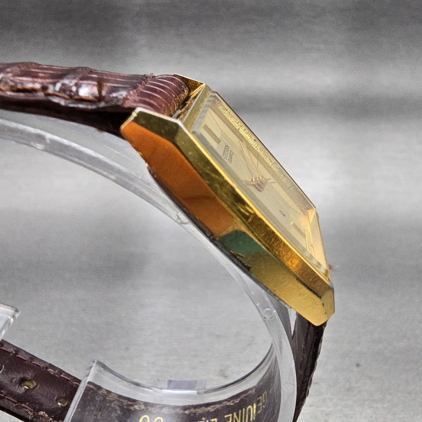 Citizen CQ Watch Women 19mm Gold Dial Gold Tone Rectangle 3630-890671 New Batt3