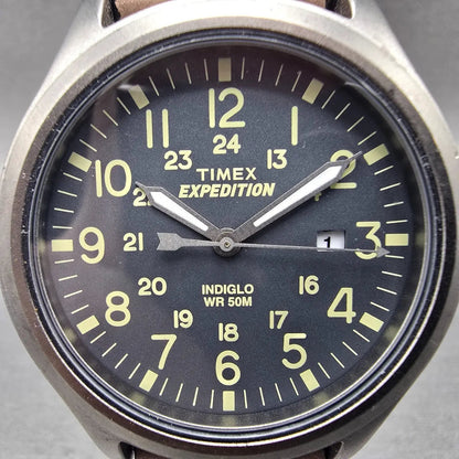 Timex Expedition Scout Watch Men 40mm Black Dial Gray Tone Date Round New Batt1