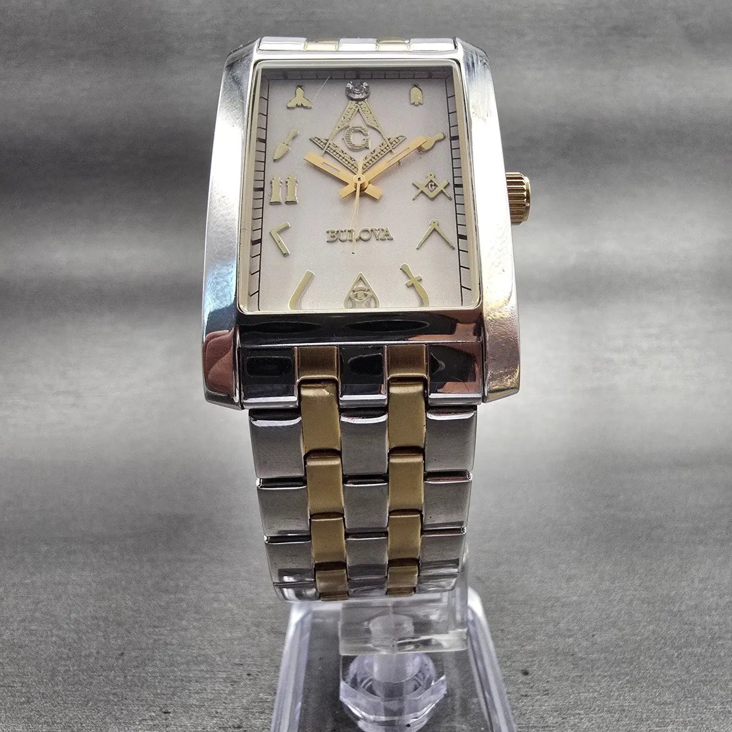 Bulova Tank Watch Men 35mm Silver Dial Steel Rectangle Masonic 98A137 New Batt5