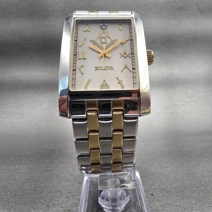 Bulova Tank Watch Men 35mm Silver Dial Steel Rectangle Masonic 98A137 New Batt5