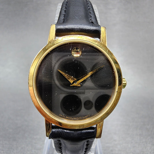 Movado Museum Watch Women 25mm Black Dial Gold Tone Round 87.A1.832 New Battery10