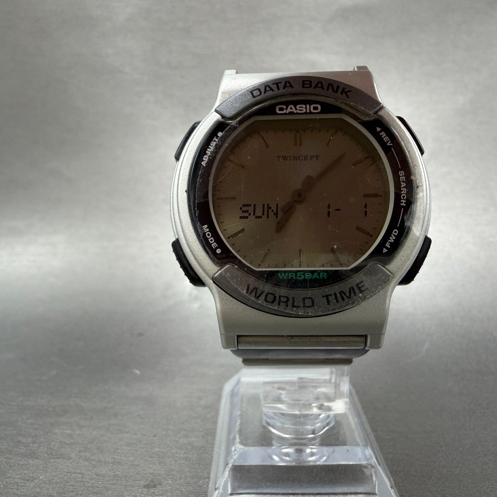 Casio Twincept ABX-53 Watch Men 40mm Gray Dial Silver Alarm Chrono New Batt NOS5