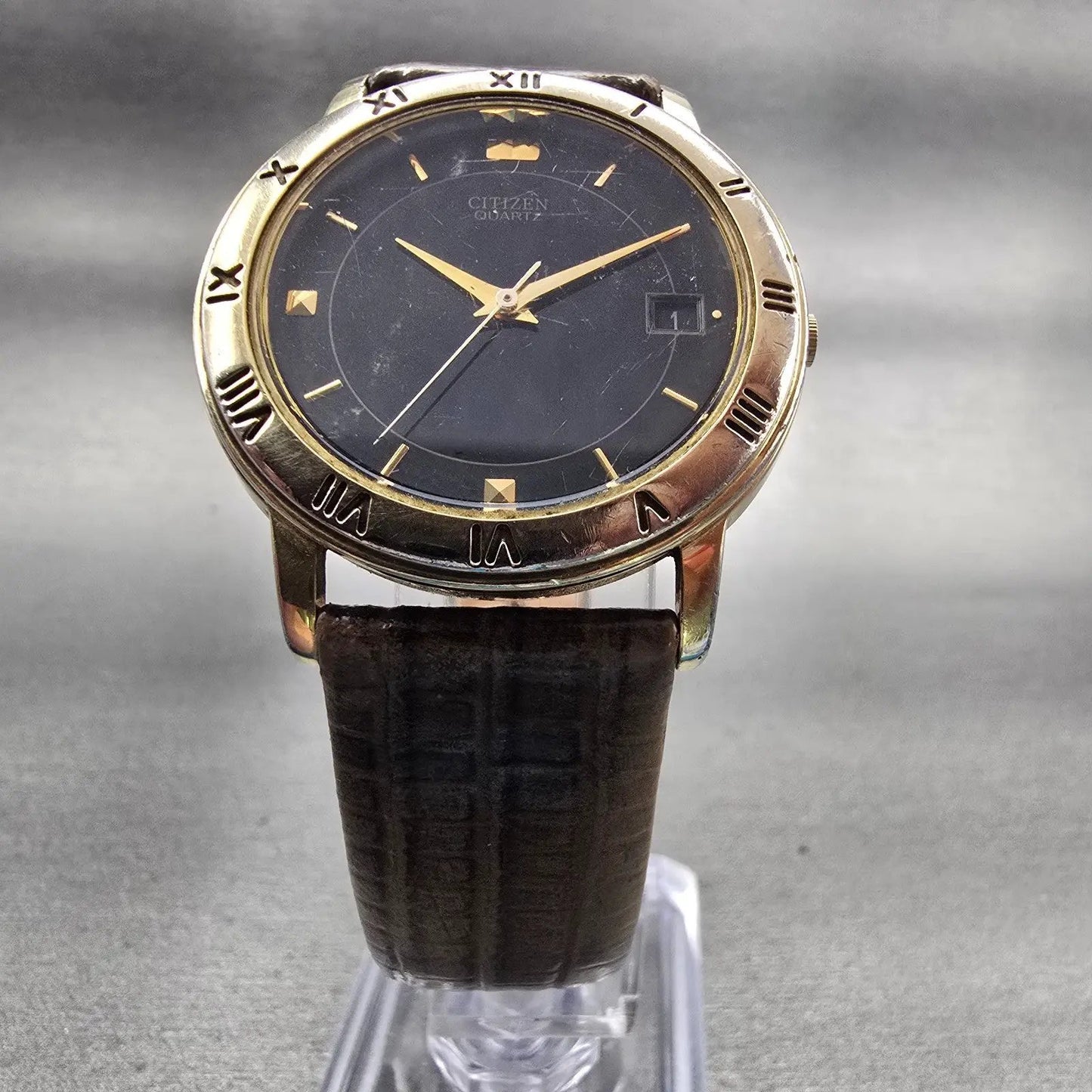 Citizen Watch Men 33mm Black Dial Gold Tone Date Round 5510-K06860 New Battery5