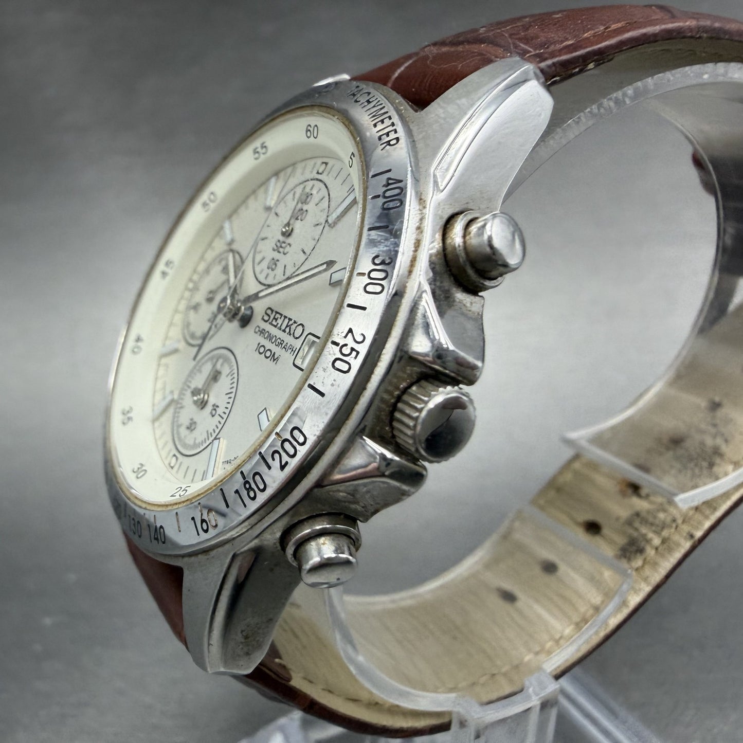 Seiko Chronograph Watch Men 39mm White Dial Silver Tone Date 7T92-0DW0 NewBatter2