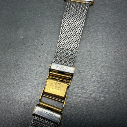 Seiko Tank Watch Men 25mm Black Dial Gold Tone Rectangle READ!! 7430-5499 NewBat14