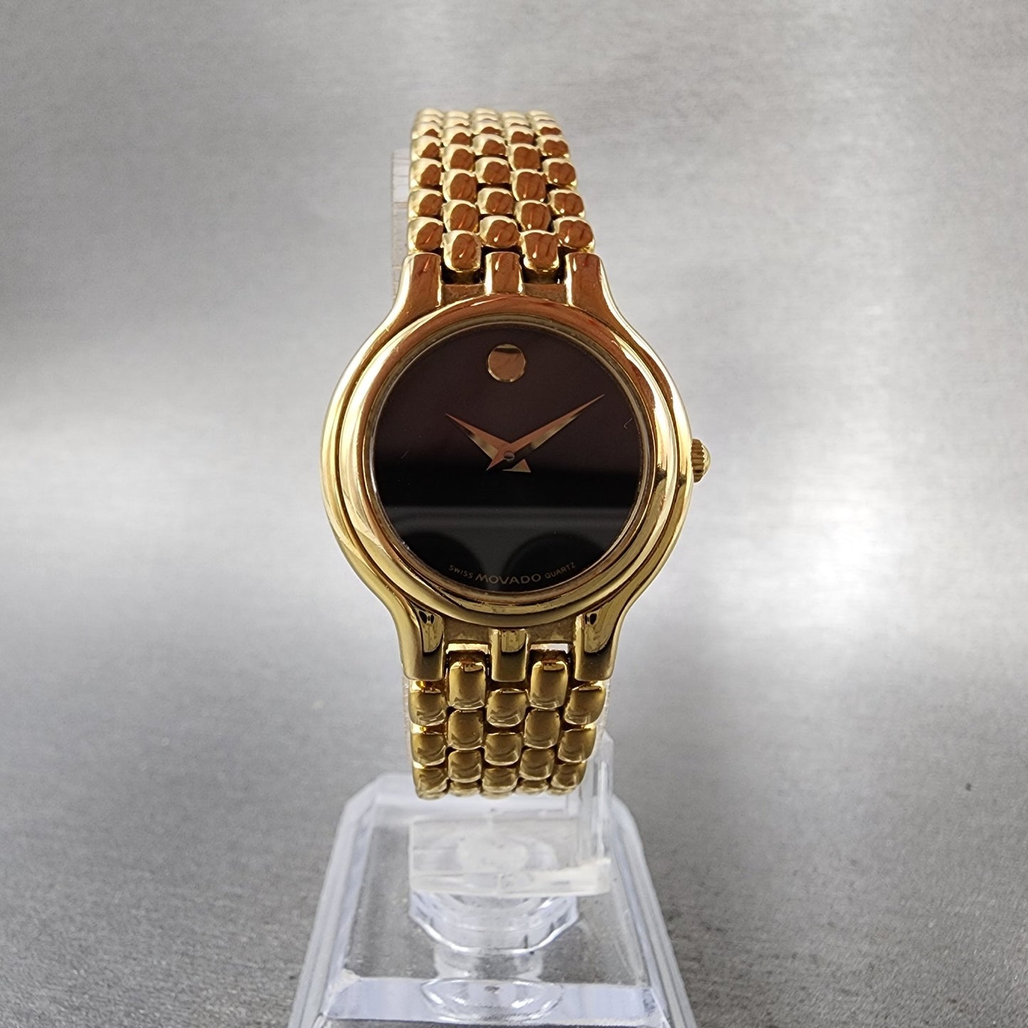 Movado Museum Watch Women 25mm Black Dial Gold Tone Round 87E3817 New Battery5