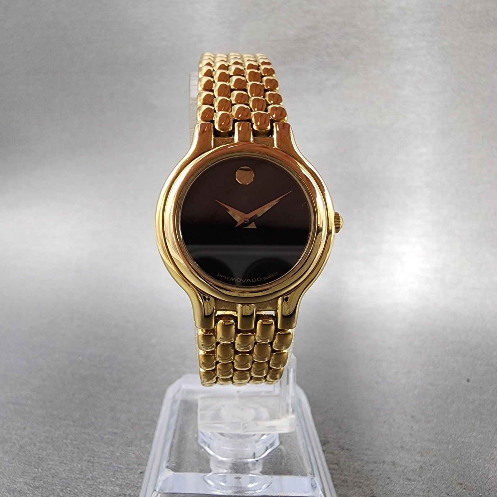 Movado Museum Watch Women 25mm Black Dial Gold Tone Round 87E3817 New Battery5