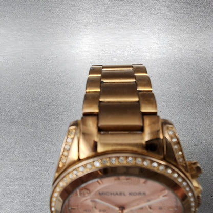 Michael Kors Blair Chronograph Watch Women 40mm Rose Dial Gold Tone Date New Bat4