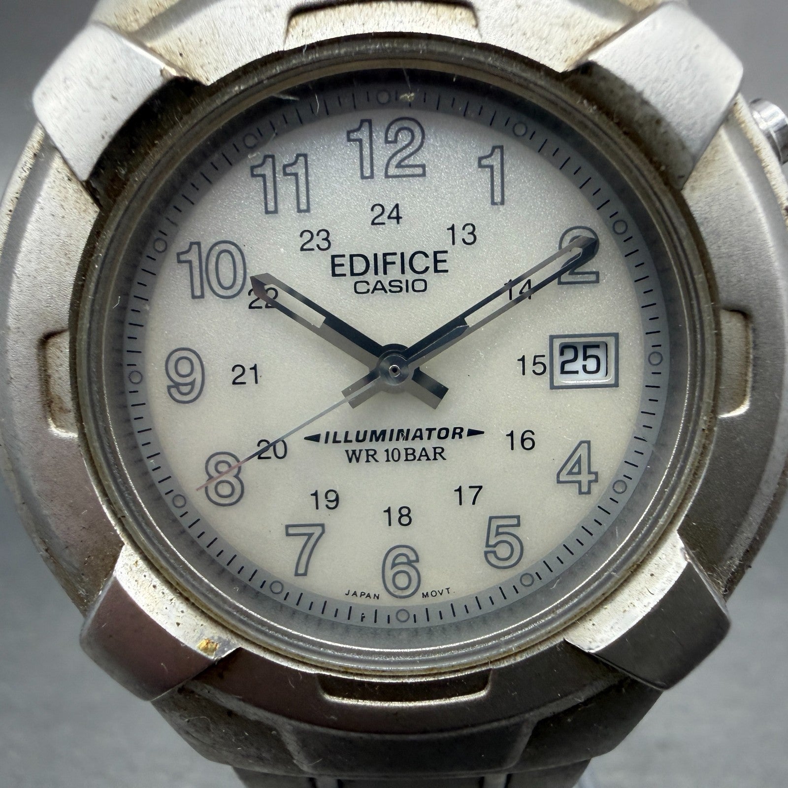 Casio Edifce Watch Men Cream Dial Silver Tone Date Round MMW-100 New Battery1
