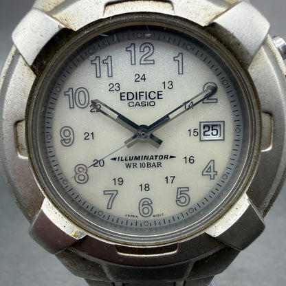 Casio Edifce Watch Men Cream Dial Silver Tone Date Round MMW-100 New Battery1