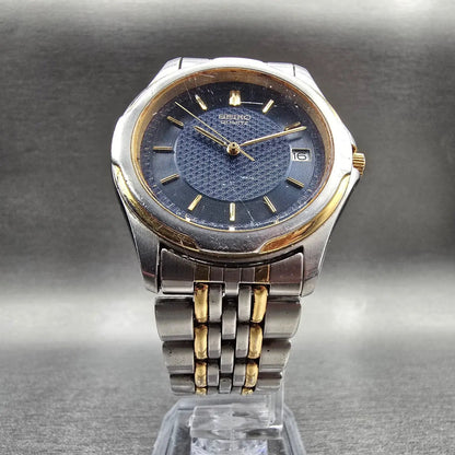 Seiko Watch Men 37mm Blue Dial Two Tone Date Round 7N42-7A90 New Battery Vintage5