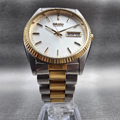 Seiko President Watch Men 36mm Silver Dial Two Tone Daydate 7N43-8110 New Batt K5