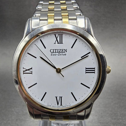 Citizen Eco-Drive Stiletto Watch Men 35mm White Dial Two Tone Round Runs WBox1