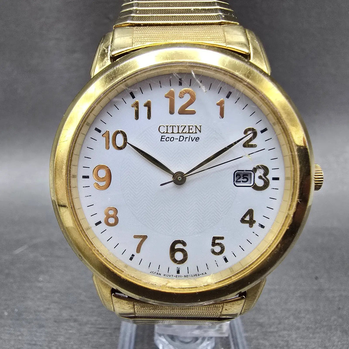 Citizen Eco-Drive Watch Men 38mm White Dial Gold Tone Date E111-S022894 Runs JP0