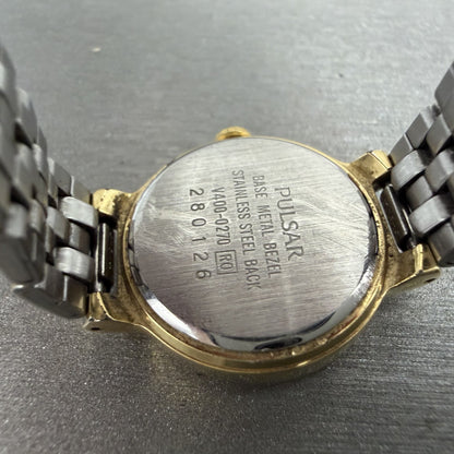 Seiko Pulsar Watch Women 22mm Black Dial Gold Tone Round V4000270 New Battery9