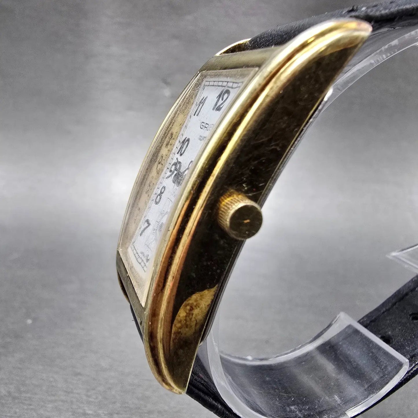 Gruen Precision Watch Men 22mm White Dial Gold Small Second Rectangle NewBat2